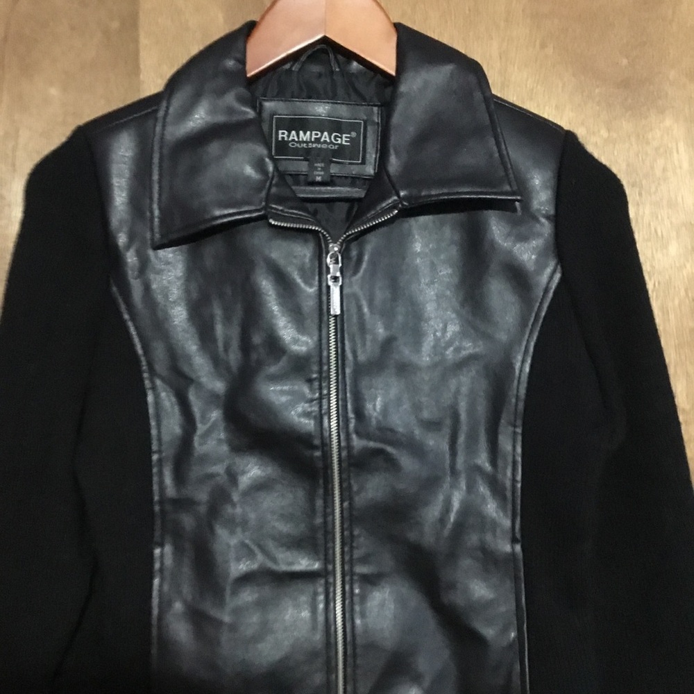 Girls Leather Like Jacket w/ Sweater Sleeves